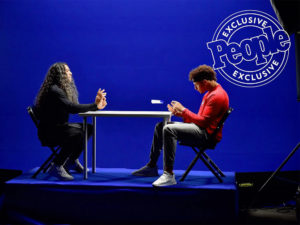 1UP Sports Marketing client Patrick Mahomes plays tabletop football with Troy Polamalu using a mini Head & Shoulders shampoo bottle as a football