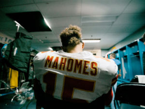 Patrick Mahomes jersey - standing in the locker room