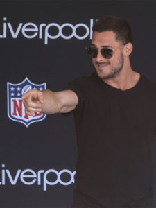 1UP Sports Marketing client Danny Amendola in Liverpool press event wearing sunglasses